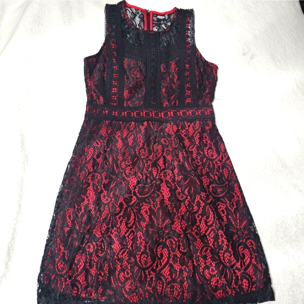 Disney Pixar coco sleeveless black red lace overlay dress medium youth